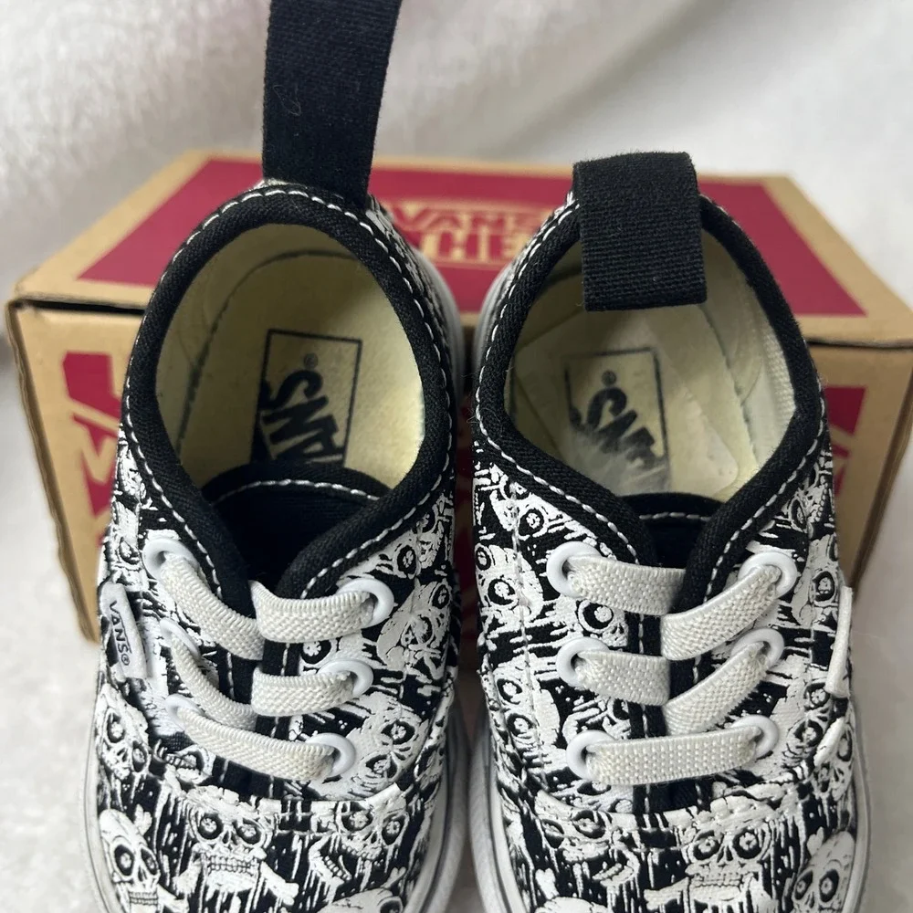Toddler Vans Authentic Skate Shoes Skull Print Black‎ White Size 4 US